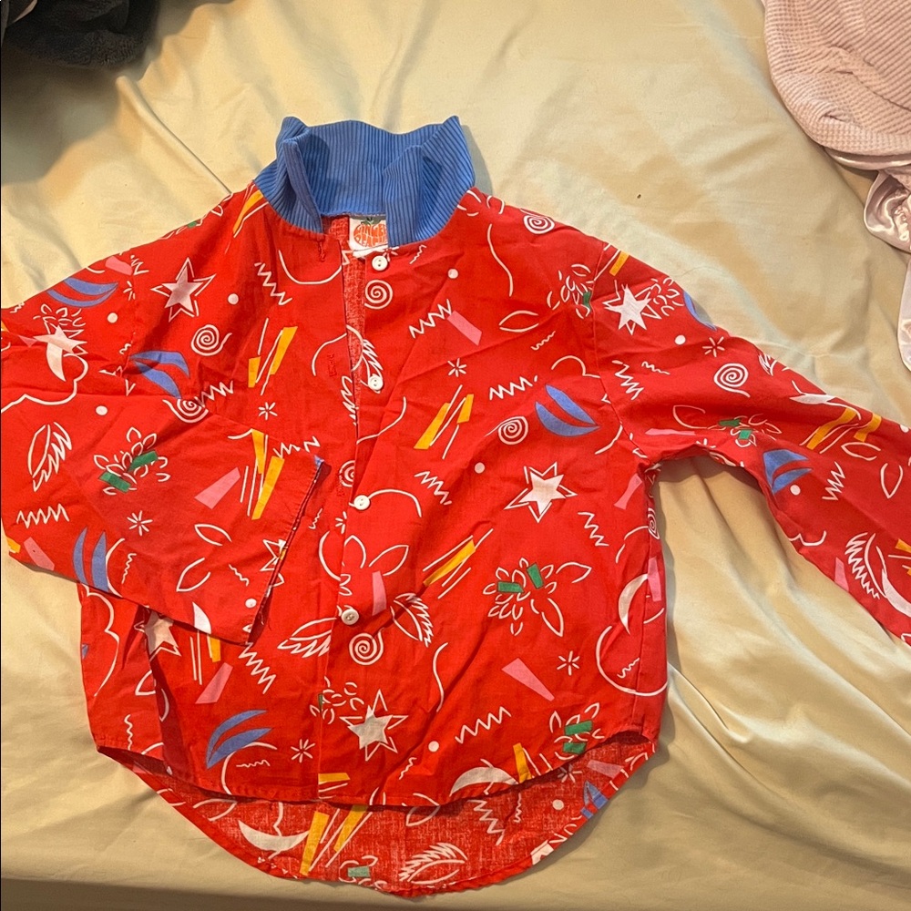 Vintage Ginger Peachy Colorful Red Patterned Shirt